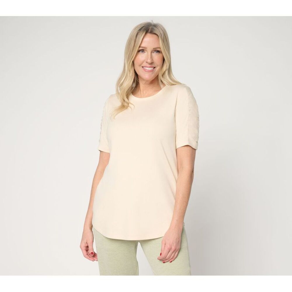 Denim & Co. Women's Top Plus Sz 1X Active Cool to the Touch DARK BEIGE A688035
